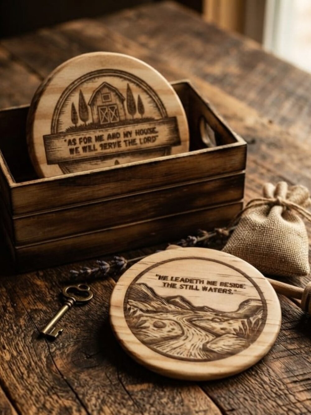 Inspirational wooden Coaster Set of 4
